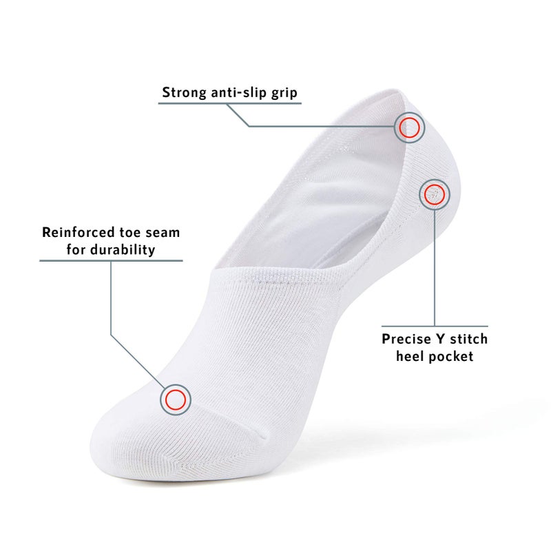 MONFOOT Men's/Women's 10 Pairs Invisible No Show Non slip Socks, White Large Multipack - Image 2